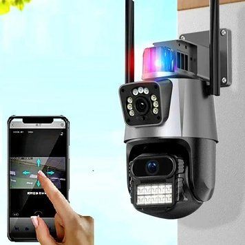 Охранная поворотная Wi-Fi камера с двумя объективами, сиреной и зумом Т_2665 фото