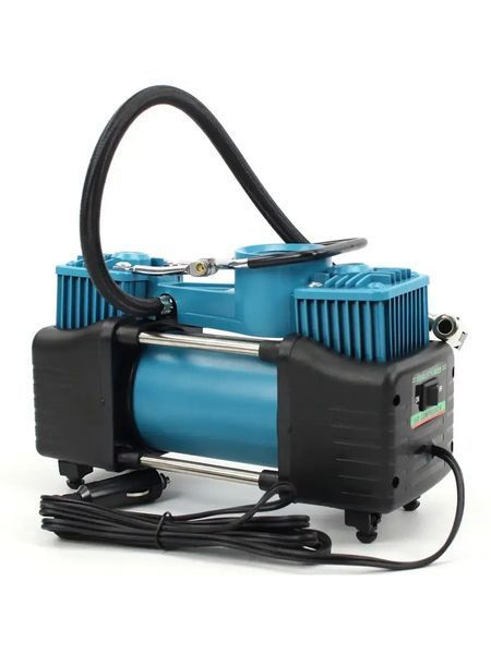 Автомобильный компрессор двухпоршневой 12V, 85 л/мин с кейсом и переходниками для шин, матрасов и лодок T_0100196 фото
