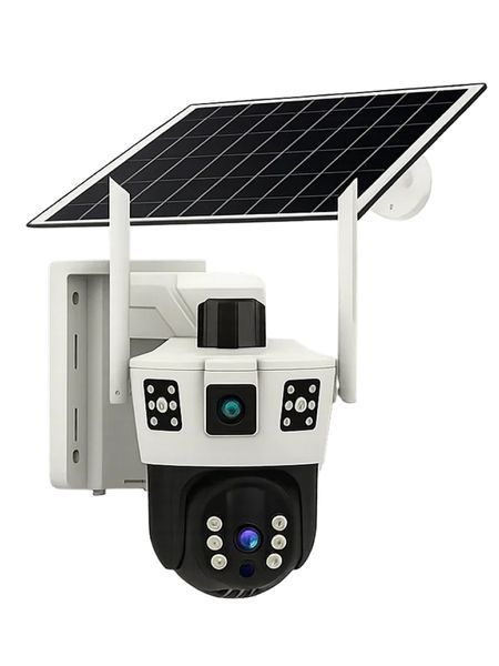 Уличная WiFi-камера с солнечной панелью, двойными объективами и поворотом на 360&deg;, цветное ночное видение, двусторонняя связь, белая T_0100345 фото