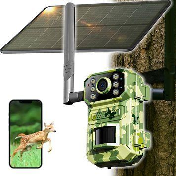 Охотничья фотоловушка с 4G-связью, ИК-подсветкой и солнечной панелью, камуфляжная, с датчиком движения и ночной съемкой T_0100142 фото