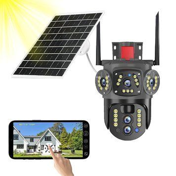 Уличная поворотная 4G IP-камера с солнечной панелью и 5-ю объективами, ночным видением и мигалкой T_0100468 фото