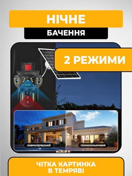 Уличная поворотная 4G IP-камера с солнечной панелью и 5-ю объективами, ночным видением и мигалкой T_0100468 фото
