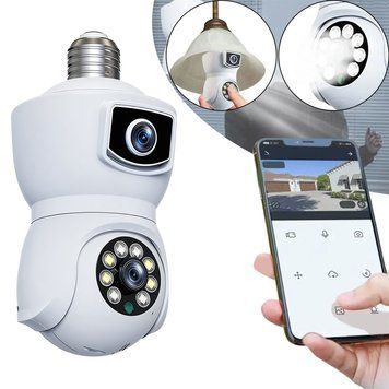 Wi-Fi камера видеонаблюдения панорамная в патрон E27, 360&deg;, 2 объектива, ночная съемка, датчик движения, белая T_0100470 фото