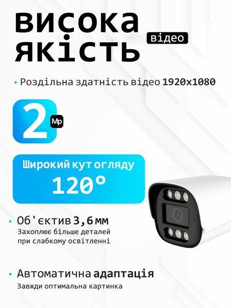 Wi-Fi камера відеоспостереження 2 МП, 1080p, кут огляду 120&deg;, нічне бачення, біла T_0100205 фото