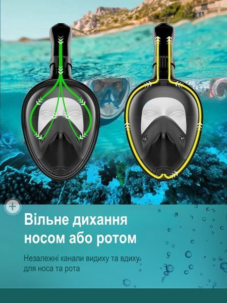 Повнолицева маска для снорклінгу з трубкою та панорамним оглядом Т_2284 фото