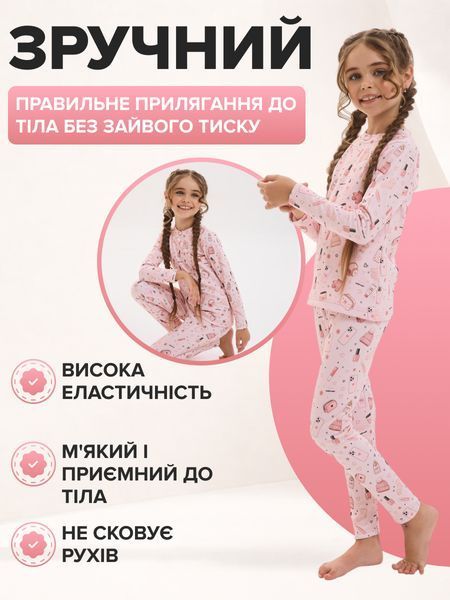 Термобілизна дитяча для дівчинки на флісі з принтом, комплект кофта та штани, рожева, на зріст 98 см 10006_98 фото