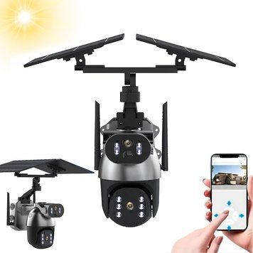 Уличная Wi-Fi камера видеонаблюдения 360&deg; с двойным объективом, солнечной панелью и датчиком движения, чёрная T_0100278 фото