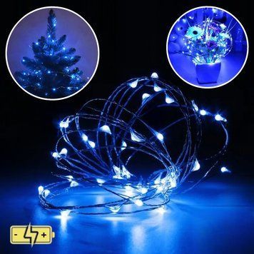 Світлодіодна гірлянда дріт "Роса" на батарейках 3xAA, 50 LED, 5м, синє світло Т_2602 фото