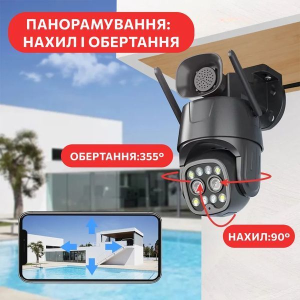 Уличная поворотная WI-FI IP камера с двумя объективами и ночным видением T_2643 фото