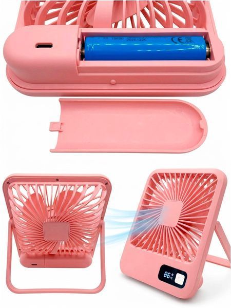 Настільний міні-вентилятор 18650, 5 швидкостей, USB Type-C, нахил 180&deg;, рожевий T_0102100 фото