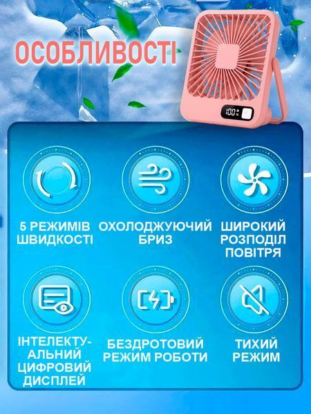 Настільний міні-вентилятор 18650, 5 швидкостей, USB Type-C, нахил 180&deg;, рожевий T_0102100 фото