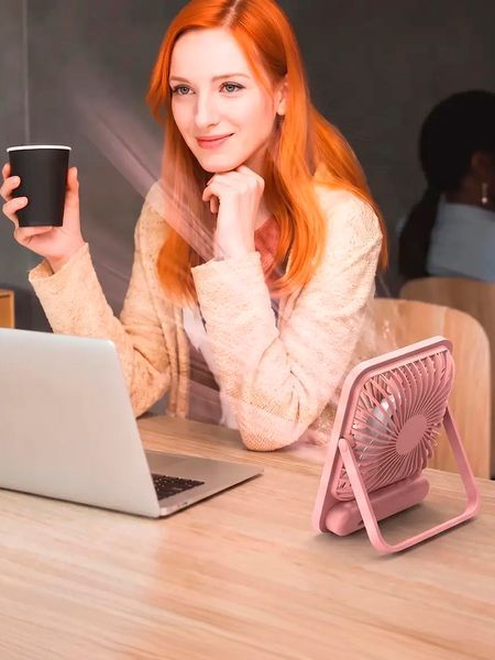 Настільний міні-вентилятор 18650, 5 швидкостей, USB Type-C, нахил 180&deg;, рожевий T_0102100 фото