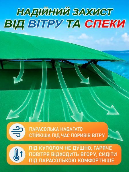 Пляжный зонт 220 см с двойным вентиляционным куполом, регулировкой высоты и чехлом зелёный T_0102052 фото