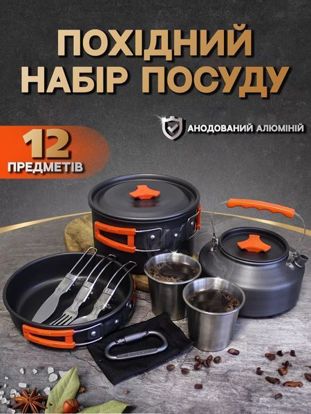 Набор туристической посуды из алюминия, компактный складной комплект для походов Т_2839 фото